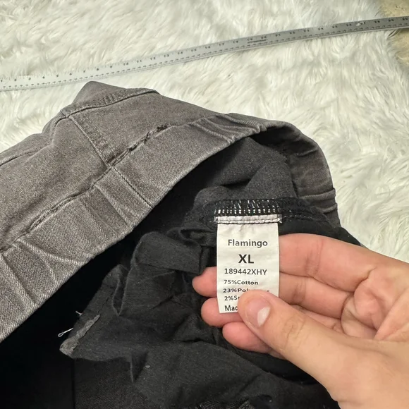 Solid Slant Pocket Zip Side Seam Detail Skinny Jeans-Gray XL - Picture 5 of 7